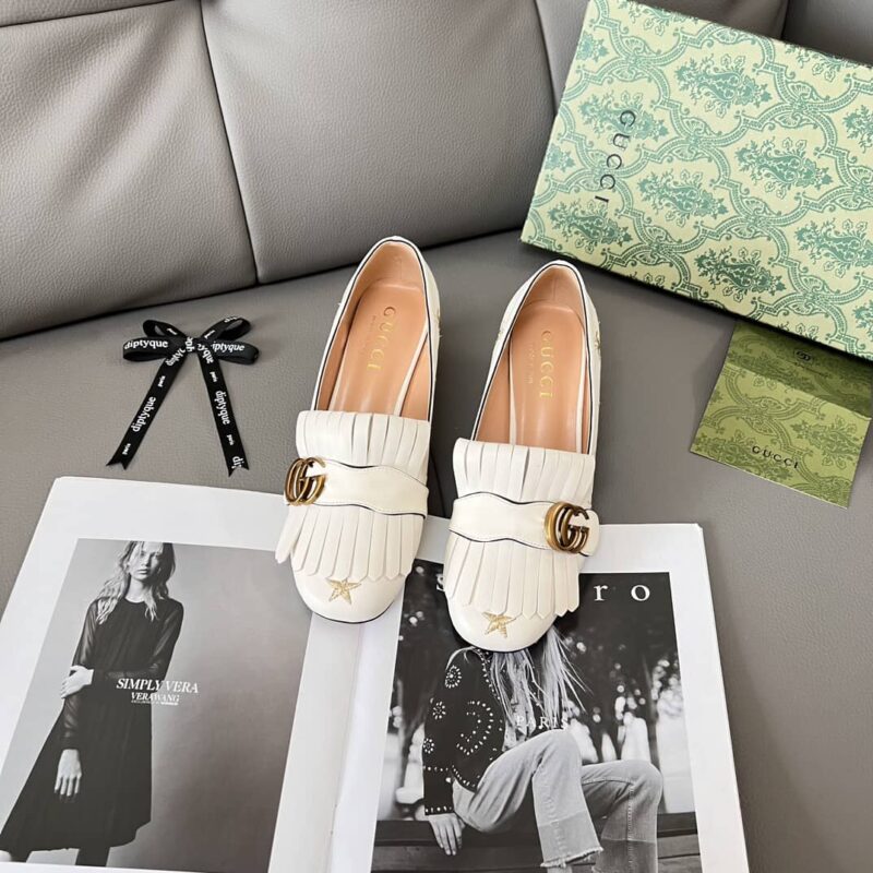 Alternative view of GUCCI MARMONT EMBROIDERED LEATHER MID HEEL PUMP BEE STAR WHITE 551548 D3V00 9022