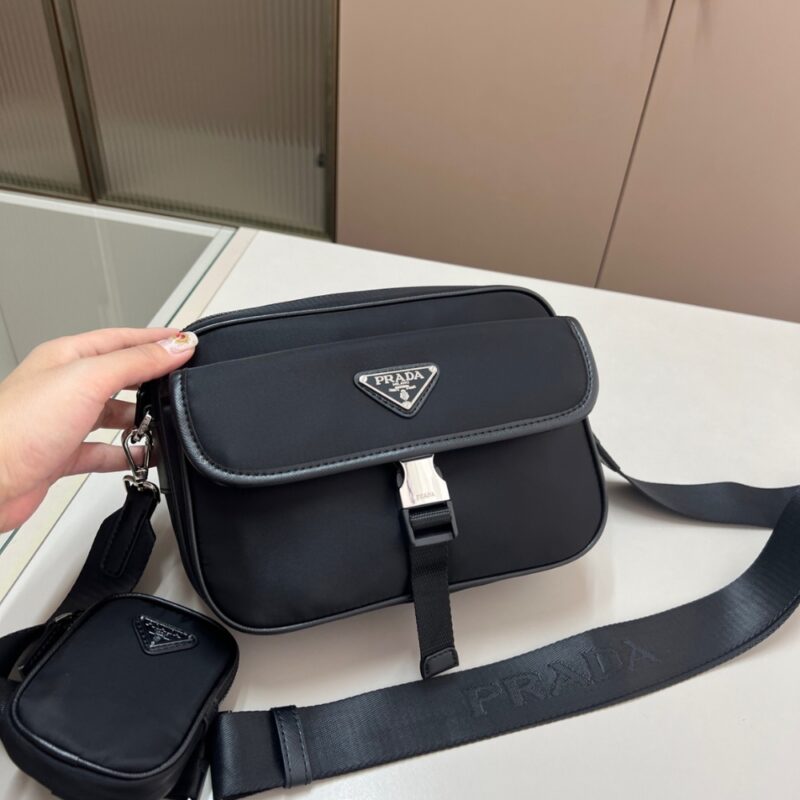 Alternative view of PRADA RE NYLON AND SAFFIANO LEATHER SHOULDER BAG BLACK 24CM 2VH133 2DMH F0002 XMP