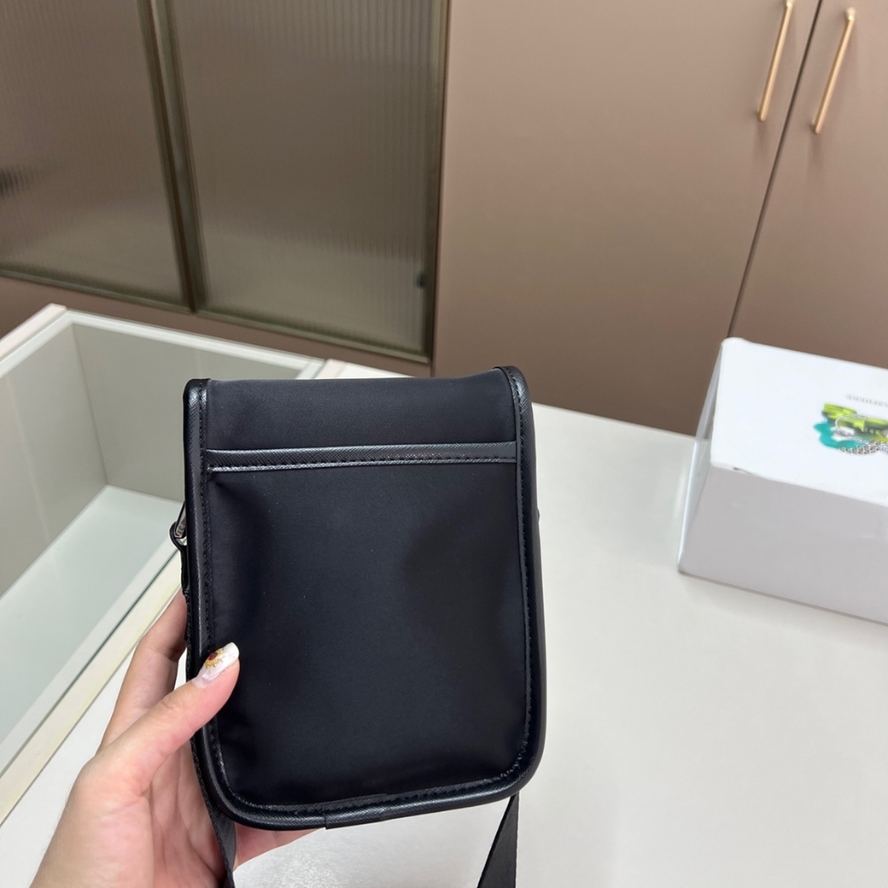 PRADA RE NYLON AND SAFFIANO LEATHER SHOULDER BAG BLACK 17CM 2VH112 2DMH F0002 V WOP - Image 5