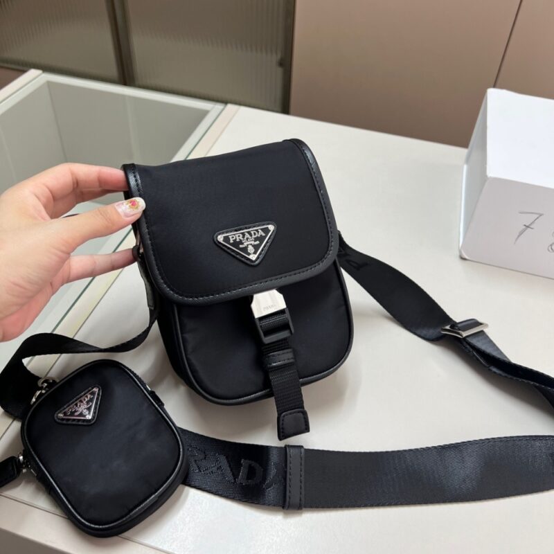 Alternative view of PRADA RE NYLON AND SAFFIANO LEATHER SHOULDER BAG BLACK 17CM 2VH112 2DMH F0002 V WOP