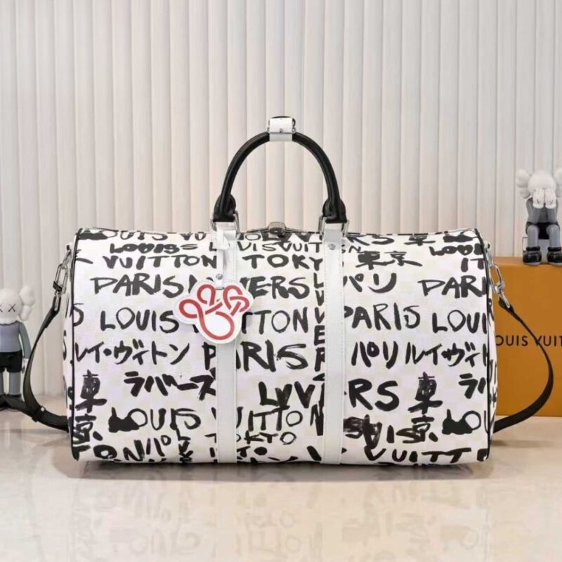 Alternative view of LOUIS VUITTON KEEPALL BANDOULIÈRE 50 BLACK AND WHITE 50CM N40804