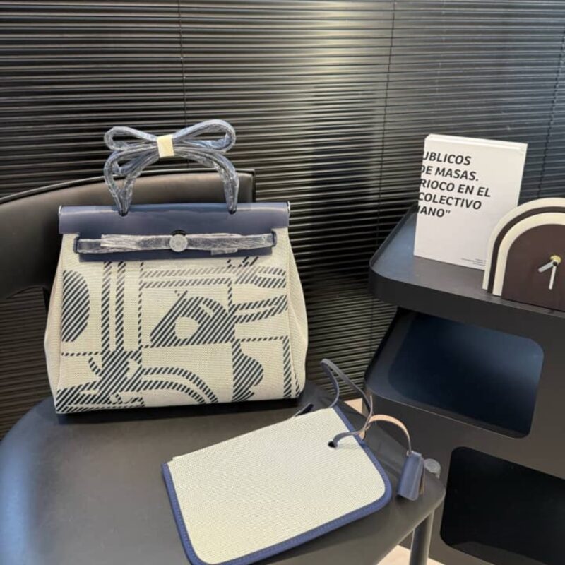 Alternative view of HERMES HERBAG 31 BRIDES DE GALA AND BLUE INDIGO BLUE ENAMEL 31CM