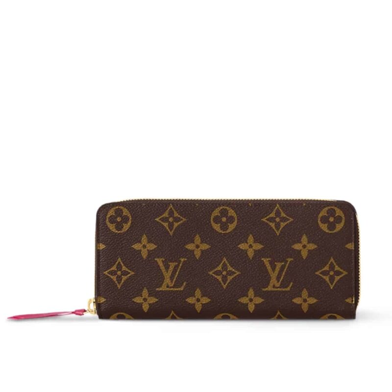 LOUIS VUITTON CLEMENCE WALLET BROWN CANVAS PINK 21CM M60742