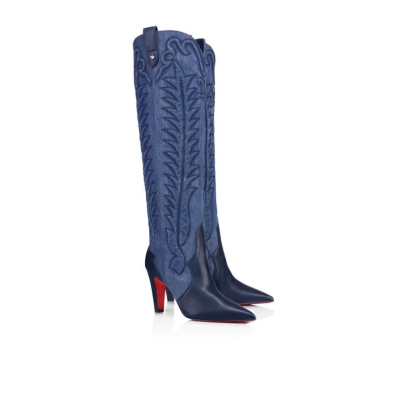 CHRISTIAN LOUBOUTIN SANTIA BOTTA 85 BOOTS DENIM BLUE 32405166603