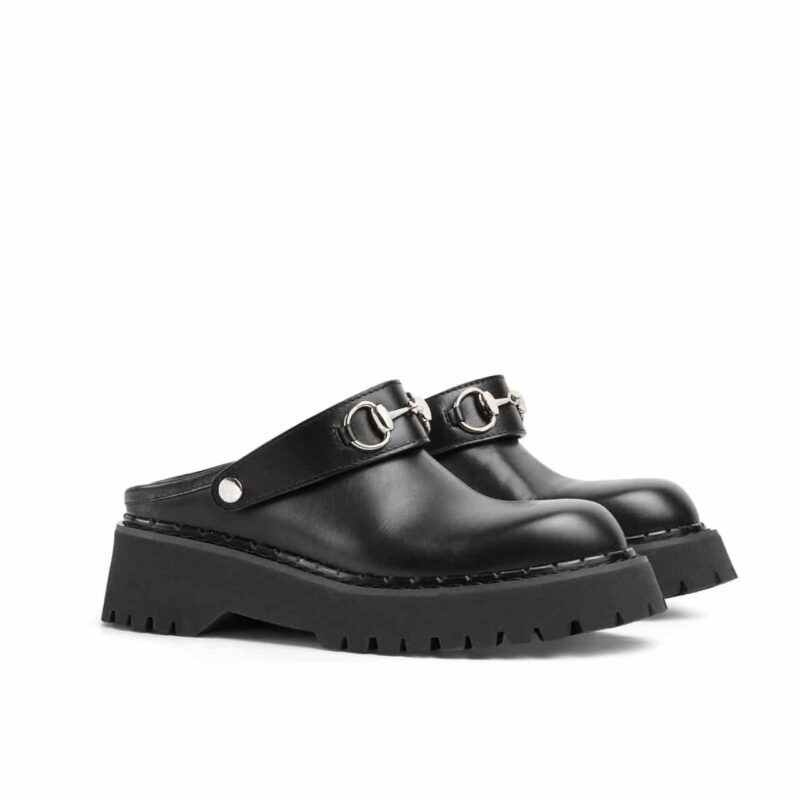 GUCCI WOMEN MULE WITH HORSEBIT BLACK LEATHER ‎835829 AADCW 1000