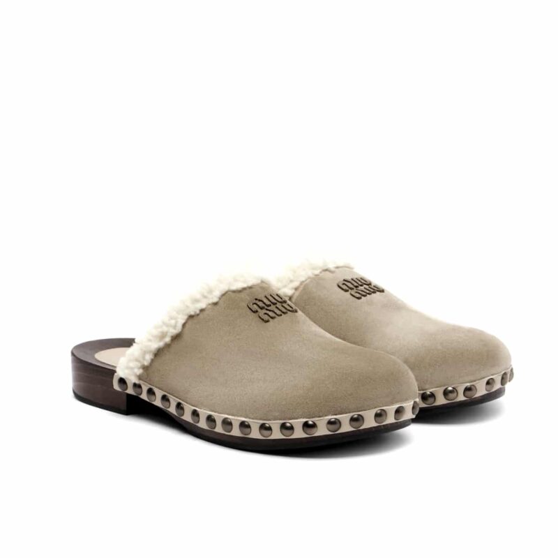 MIUMIU SUEDE CLOGS BEIGE