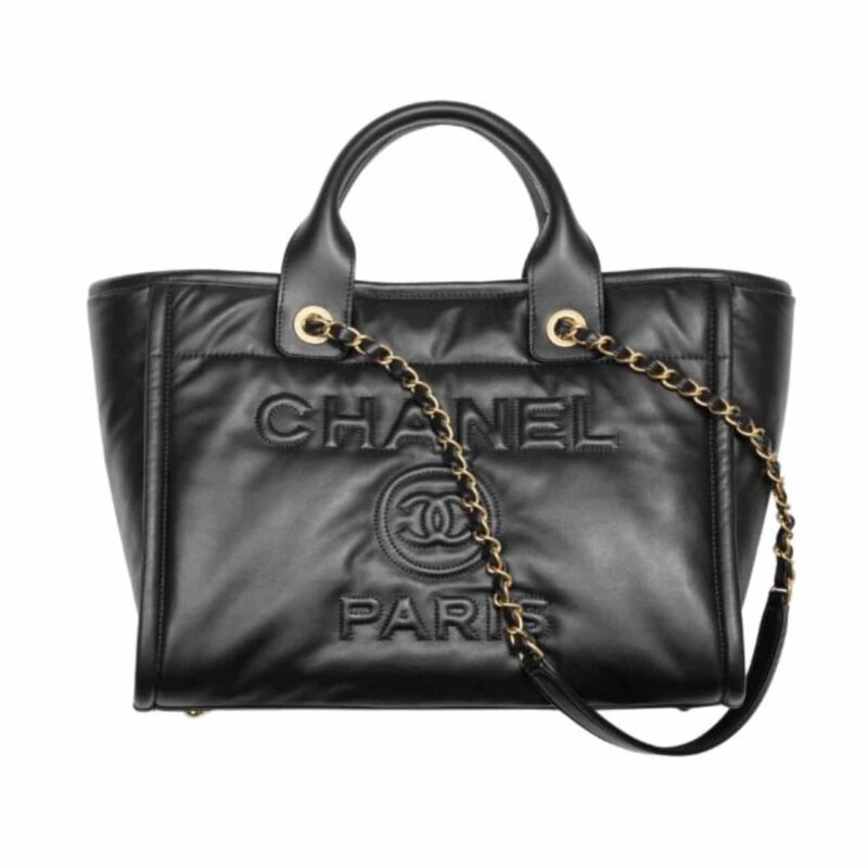 CHANEL SMALL SHOPPING BAG GOLD TONE METAL BLACK 33CM AS3257 B13839 94305