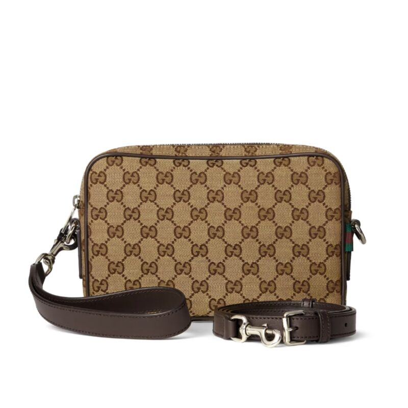 GUCCI GG CANVAS SMALL CROSSBODY BAG BEIGE AND DARK BROWN 23CM 834802 FAEPS 9752