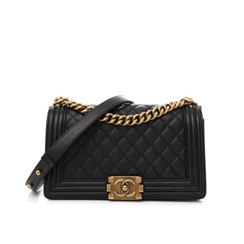 CHANEL MEDIUM BOY BAG BLACK GOLD HARDWARE 25CM