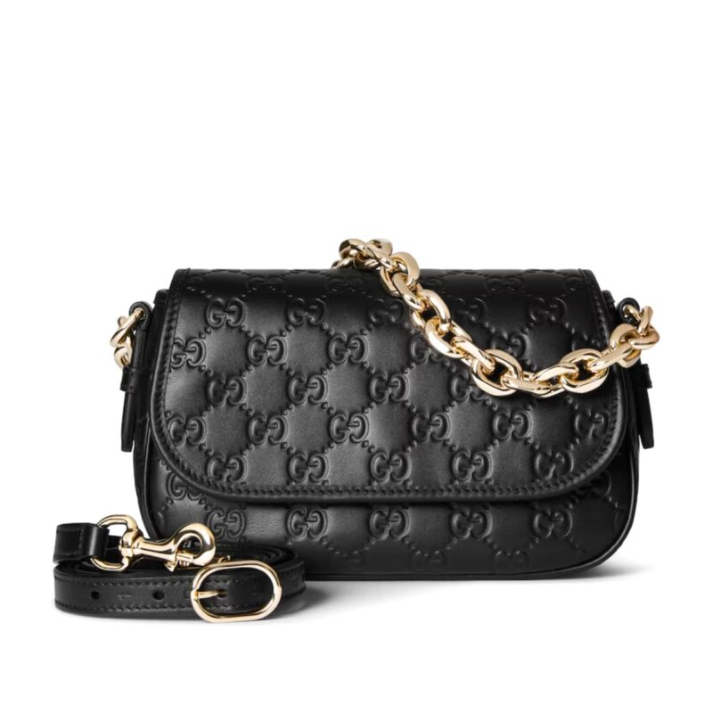 GUCCI GG EMBLEM SMALL SHOULDER BAG BLACK 20CM ‎847448 AAFDV 1000
