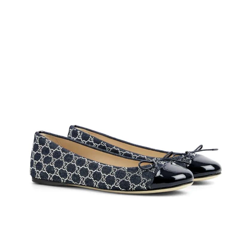 GUCCI WOMEN GG CRYSTAL BALLET FLAT DARK BLUE 840754 FAEUE 4052