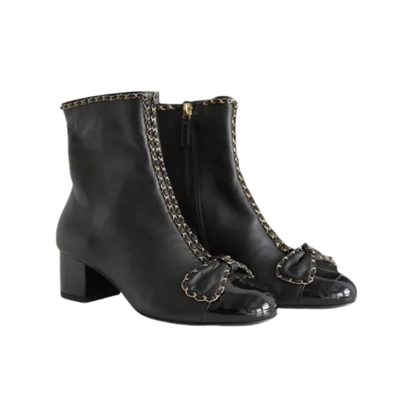 CHANEL RIBBON CHAIN BOOTS BLACK G45899 B17974 94305