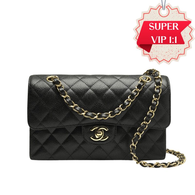 [SUPER VIP 1:1] CHANEL MEDIUM CLASSIC HANDBAG GRAINED AND GOLD TONE METAL BLACK 25CM A01113 Y01864 C3906