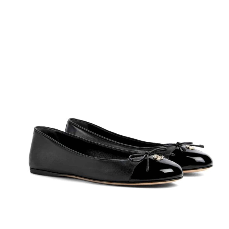 GUCCI WOMEN BALLET FLAT WITH DOUBLE G BLACK LEATHER ‎835805 BNC80 1000