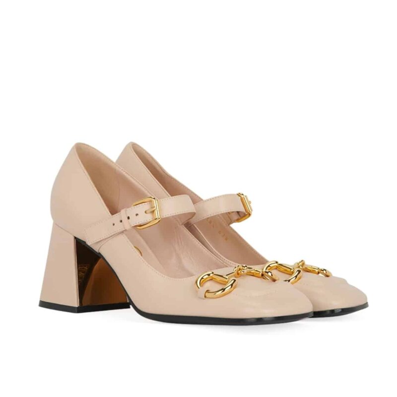 GUCCI WOMEN MID HEEL SLINGBACK WITH HORSEBIT BEIGE 94855 C9D00 6705