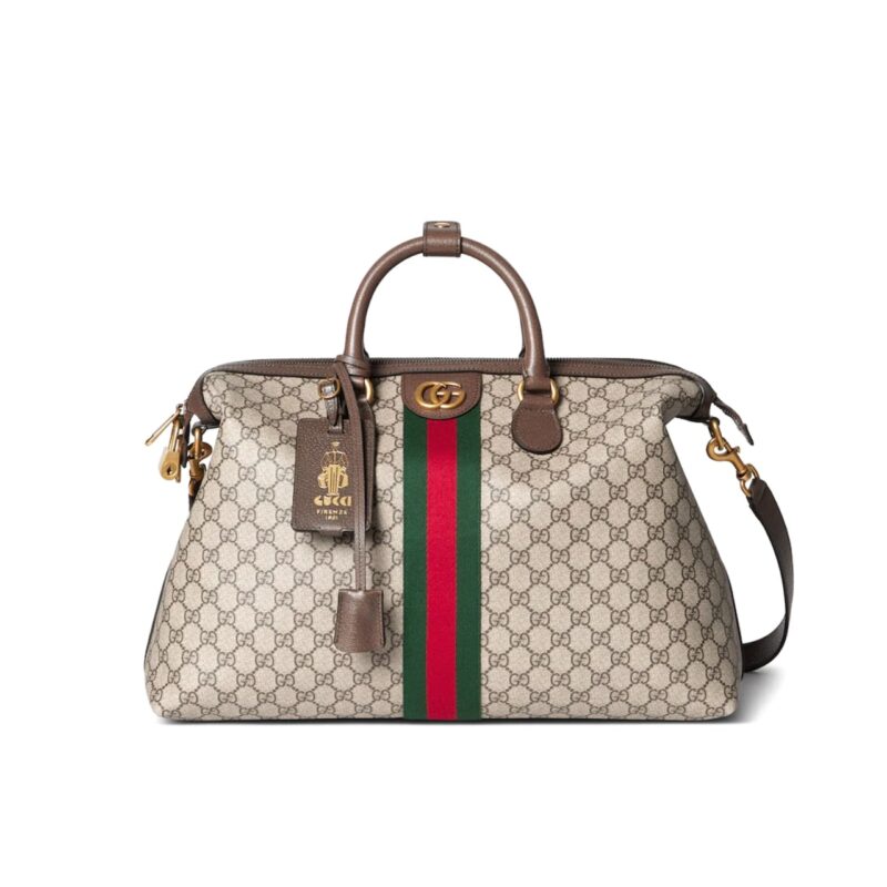 GUCCI SAVOY MEDIUM DUFFLE BAG BEIGE AND DARK BROWN 48CM 834469 FAEOI 9746