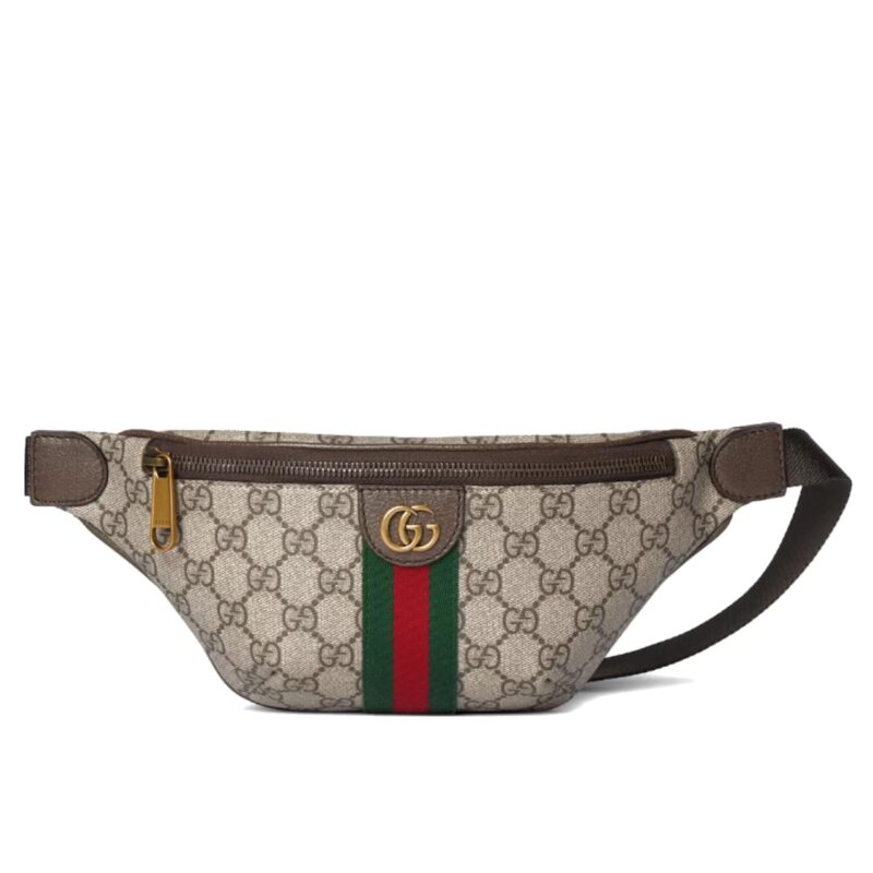 GUCCI OPHIDIA SMALL BELT BAG BEIGE AND DARK BROWN 30CM ‎‎839106 FAEOF 9745