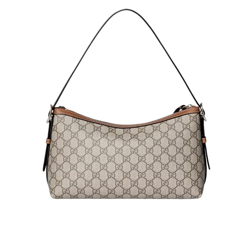 GUCCI GG EMBLEM MEDIUM SHOULDER BAG BEIGE AND DARK BROWN 22CM 847449 FAD6L 9758