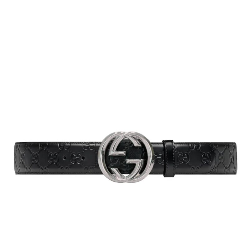 GUCCI SIGNATURE LEATHER BELT BLACK 411924 CWC1N 1000