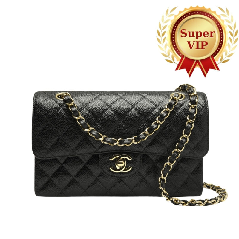[SUPER VIP 1:1] CHANEL MEDIUM CLASSIC HANDBAG GRAINED AND GOLD TONE METAL BLACK 25CM A01113 Y01864 C3906