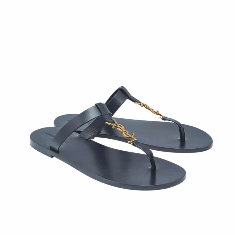 SAINT LAURENT CASSANDRE THONG FLATS BLACK
