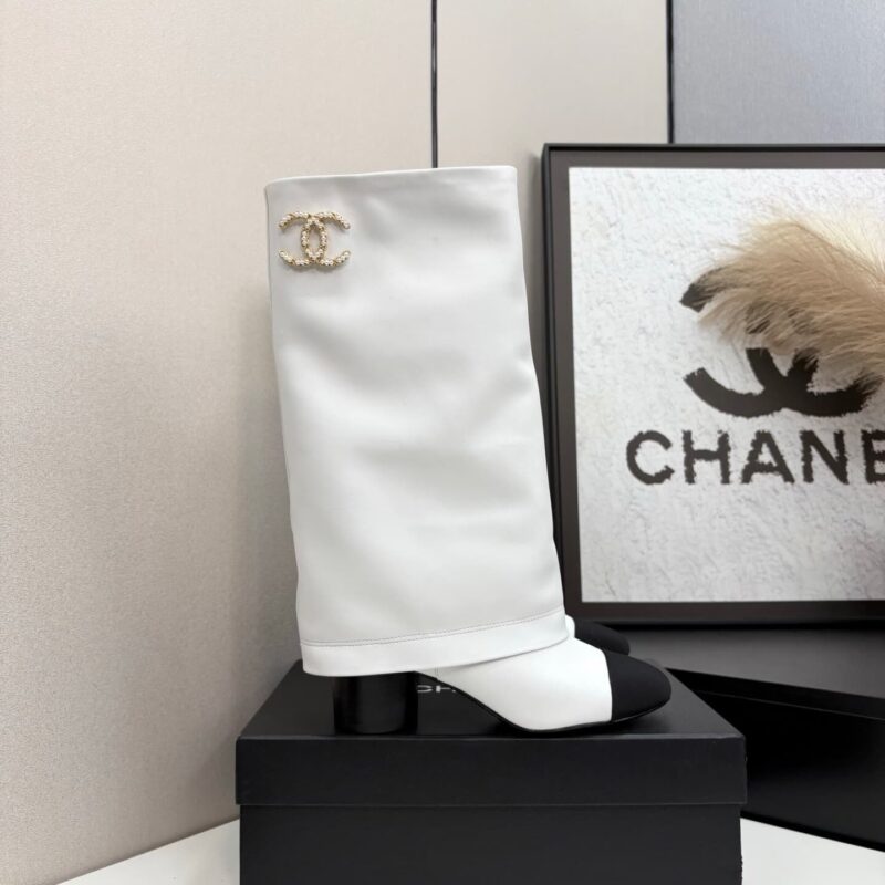 Alternative view of [SUPER VIP 1:1] CHANEL HIGH BOOTS LEATHER AND GROSGRAIN WHITE G46677 B21755 U3294
