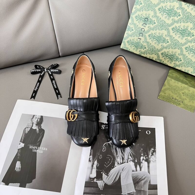 Alternative view of GUCCI MARMONT EMBROIDERED LEATHER MID HEEL PUMP BEE STAR BLACK 551548 D3V00 1000