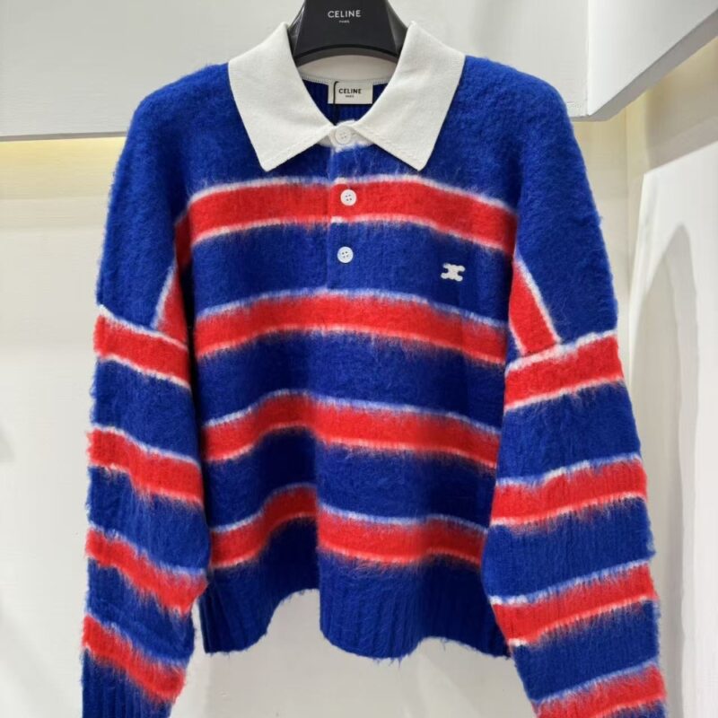 Alternative view of CELINE POLO SWEATER IN BRUSHED STRIPED COTTON BLUE AND RED RY0FQ0ZQJ GBT8