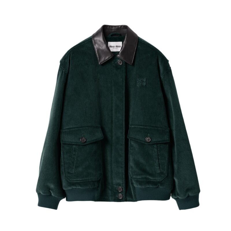 MIUMIU PADDED CORDUROY BLOUSON BILLIARD GREEN ML1326 1795 F0L76 S OOO