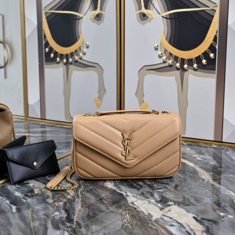 Alternative view of SAINT LAURENT MEDIUM LOULOU QUILTED SHOULDER BAG CAMEL BROWN 24CM