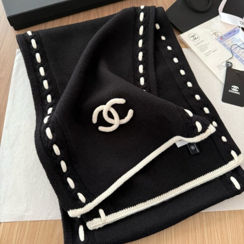 Alternative view of CHANEL CC LOGO CASHMERE SCARF BLACK 180CM