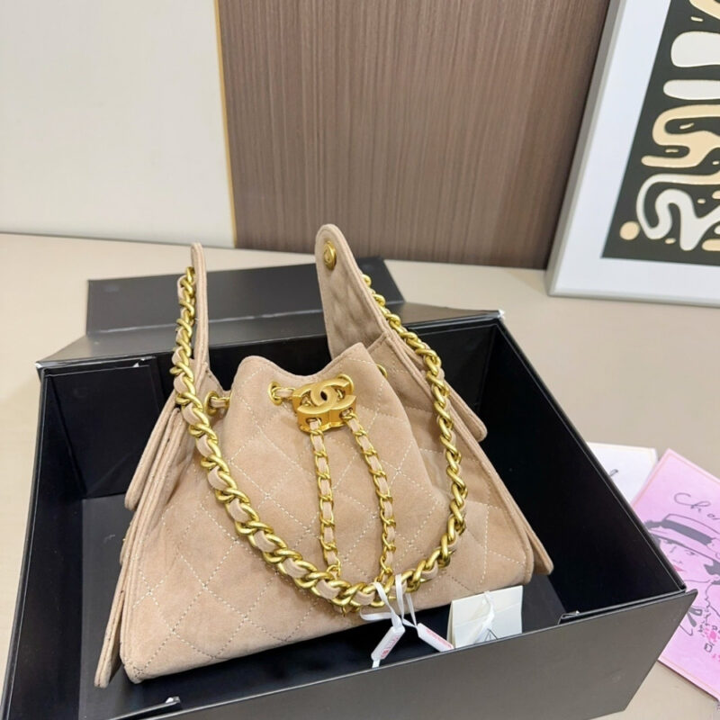 Alternative view of Chanel 25 Small Handbag Suede And Gold Tone Metal Light Grey 26cm