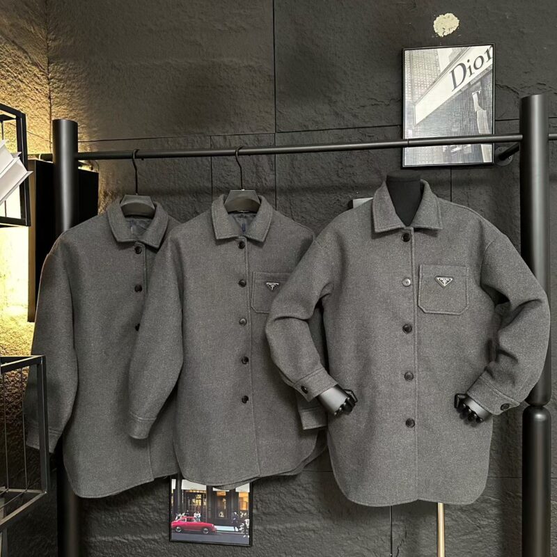 Alternative view of PRADA SINGLE BREASTED CASHGORA COAT GRAY