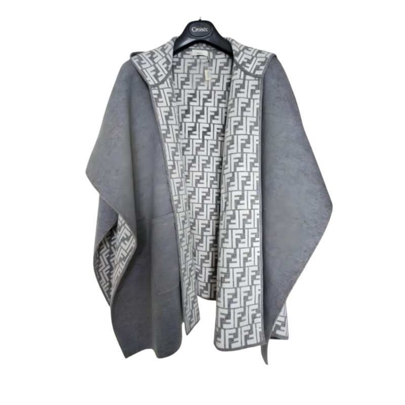 FEND FF PONCHO GRAY AND WHITE WOOL AND CASHMERE