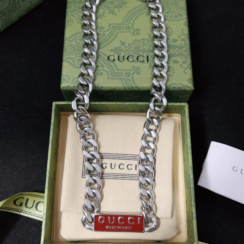 Alternative view of GUCCI TRADEMARK ENAMEL CHAIN NECKLACE IN 925 STERLING SILVER 814978 J8410 8166
