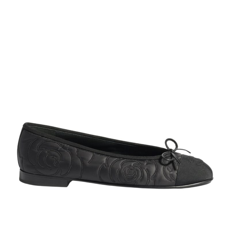 CHANEL BALLET FLATS EMBROIDERED FABRIC AND GROSGRAIN BLACK G02819 B21026 94305