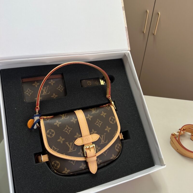 Alternative view of GIFT SET: LOUIS VUITTON NANO SAUMUR BB MONOGRAM BROWN WITH CARD WALLET & DRAGONNE KEYCHAIN