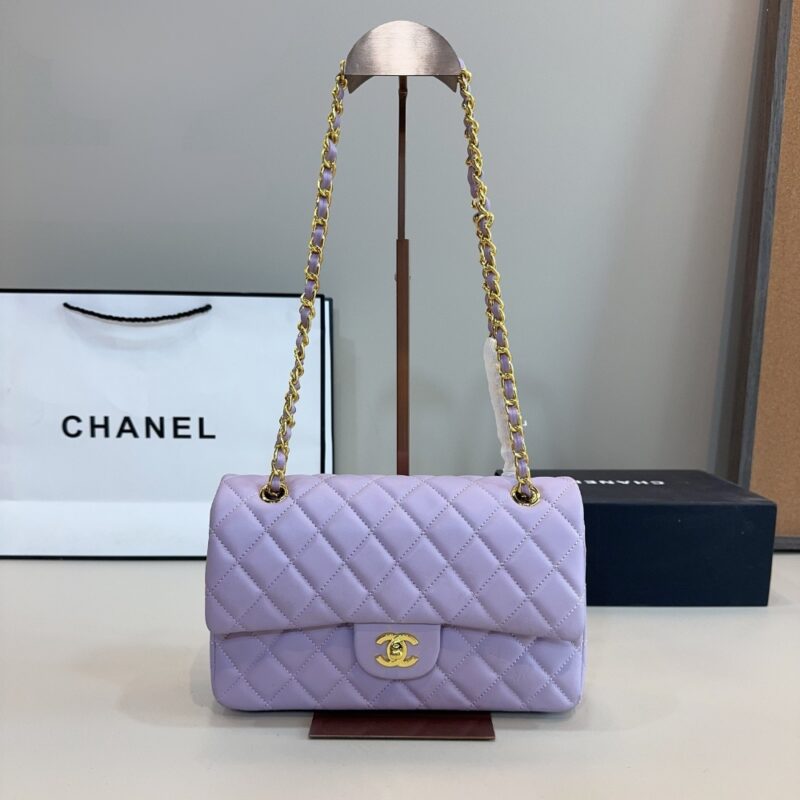 Alternative view of CHANEL MEDIUM CLASSIC DOUBLE FLAP PURPLE GOLD HARDWARE 25CM