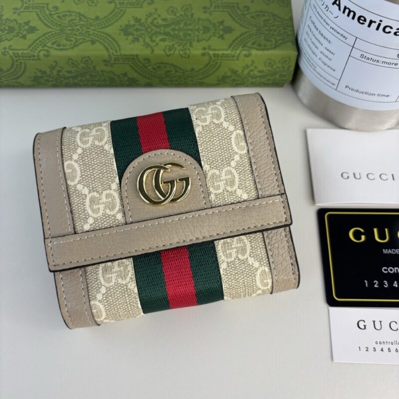 Alternative view of GUCCI OPHIDIA CARD CASE WALLET BEIGE AND WHITE SUPREME 12CM ‎598662 UULAG 9682