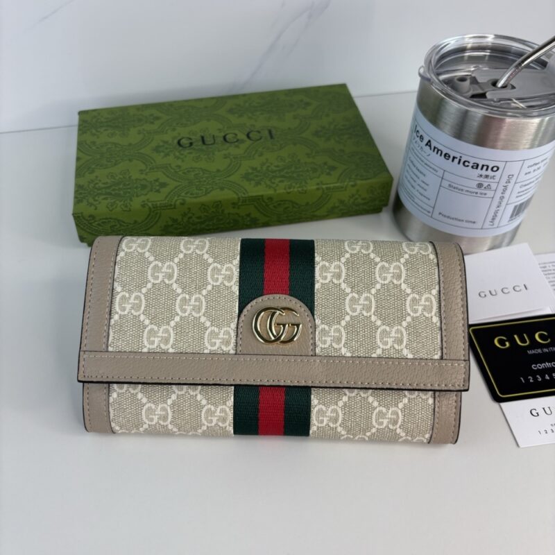 Alternative view of GUCCI OPHIDIA CONTINENTAL WALLET BEIGE AND WHITE GG SUPREME 19CM 523153 UULAG 9682