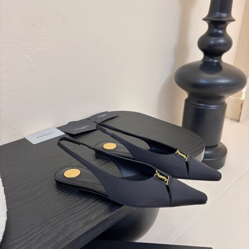 Alternative view of SAINT LAURENT BABYLONE CREPE SATIN SLINGBACK FLATS BLACK 8036469QNAG1000