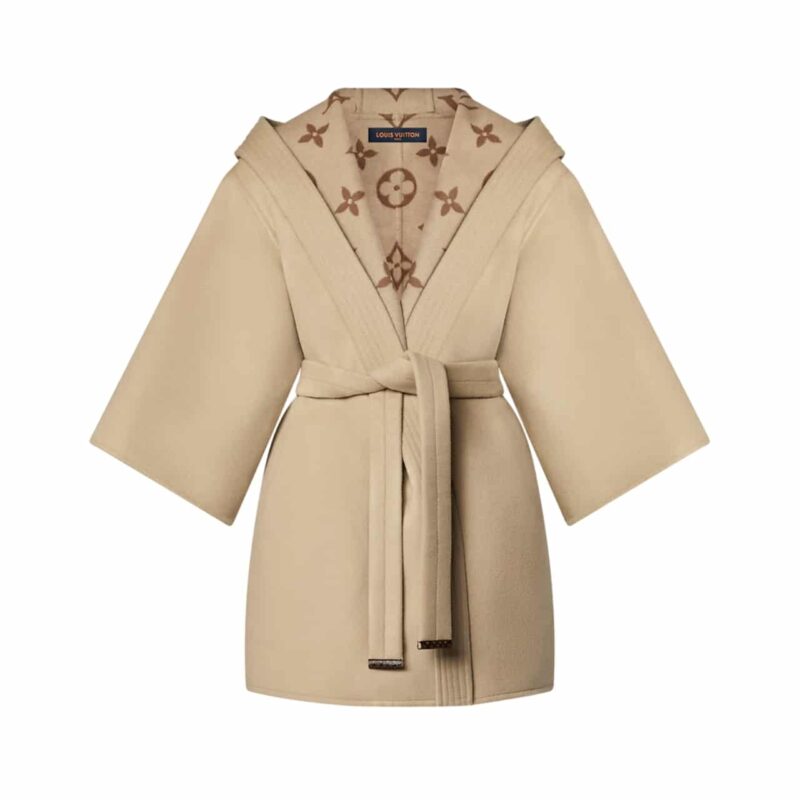 LOUIS VUITTON SIGNATURE HOODED WRAP ROBE COAT BEIGE 1AB713