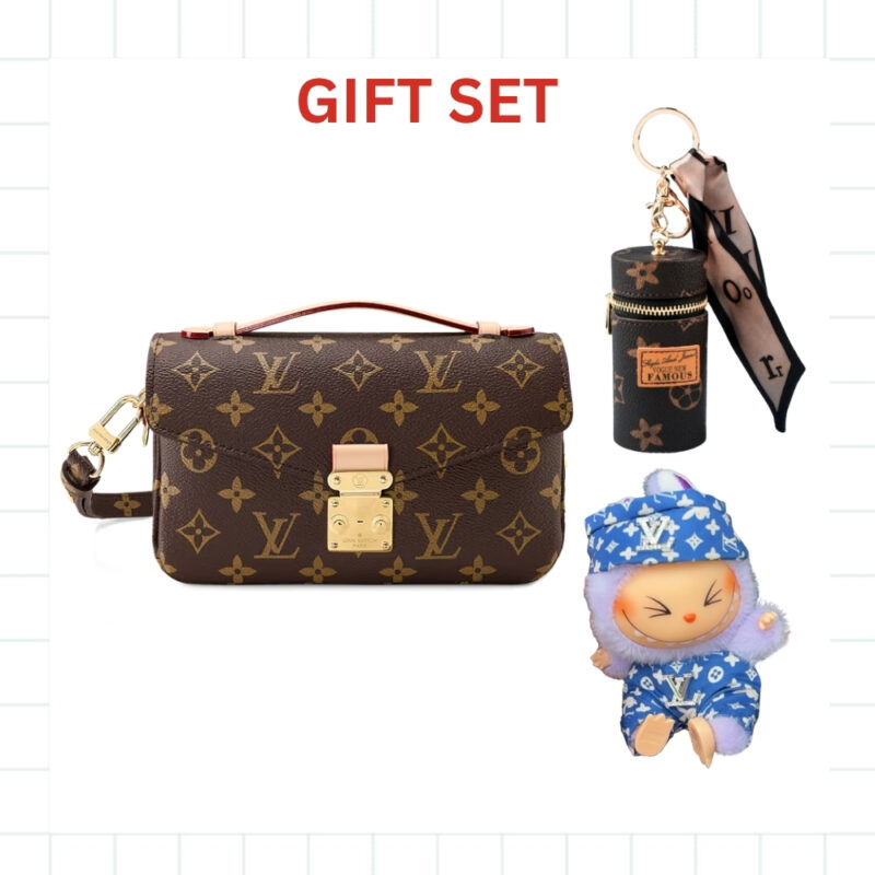GIFT SET: LOUIS VUITTON POCHETTE MÉTIS EAST WEST BROWN WITH MINI KEYCHAIN & LABUBU ACCESSORIES