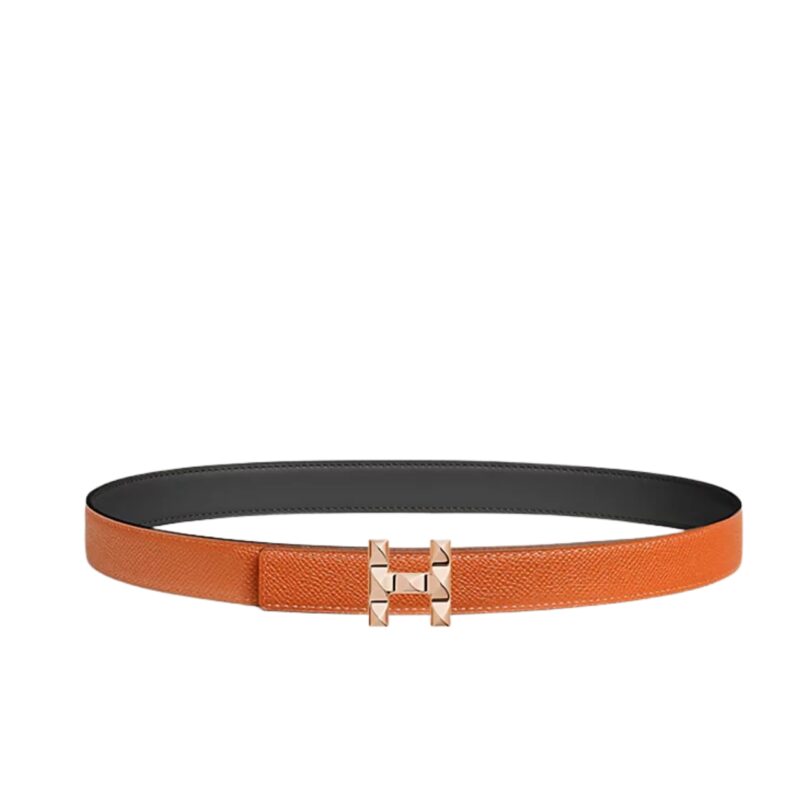 HERMES H INFINI BELT BUCKLE AND REVERSIBLE LEATHER STRAP 24MM GOLD ORANGE H011744UD26