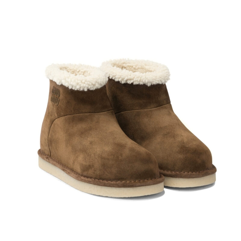 MIUMIU SUEDE AND SHEARLING BOOTIES DARK BROWN 5T515E Z0G F0324 F ZF15