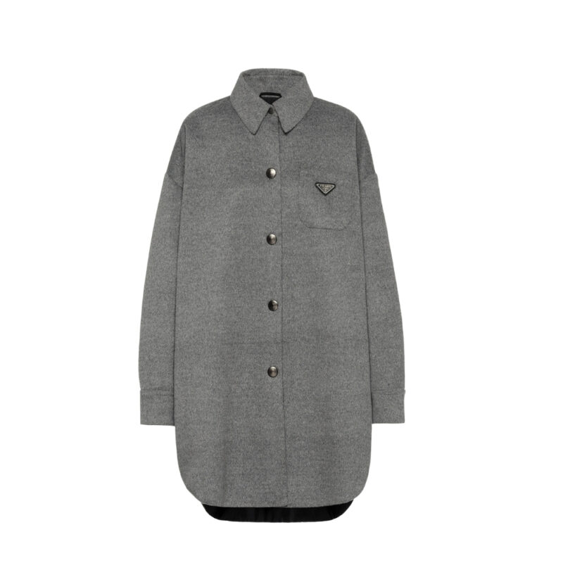 PRADA SINGLE BREASTED CASHGORA COAT GRAY