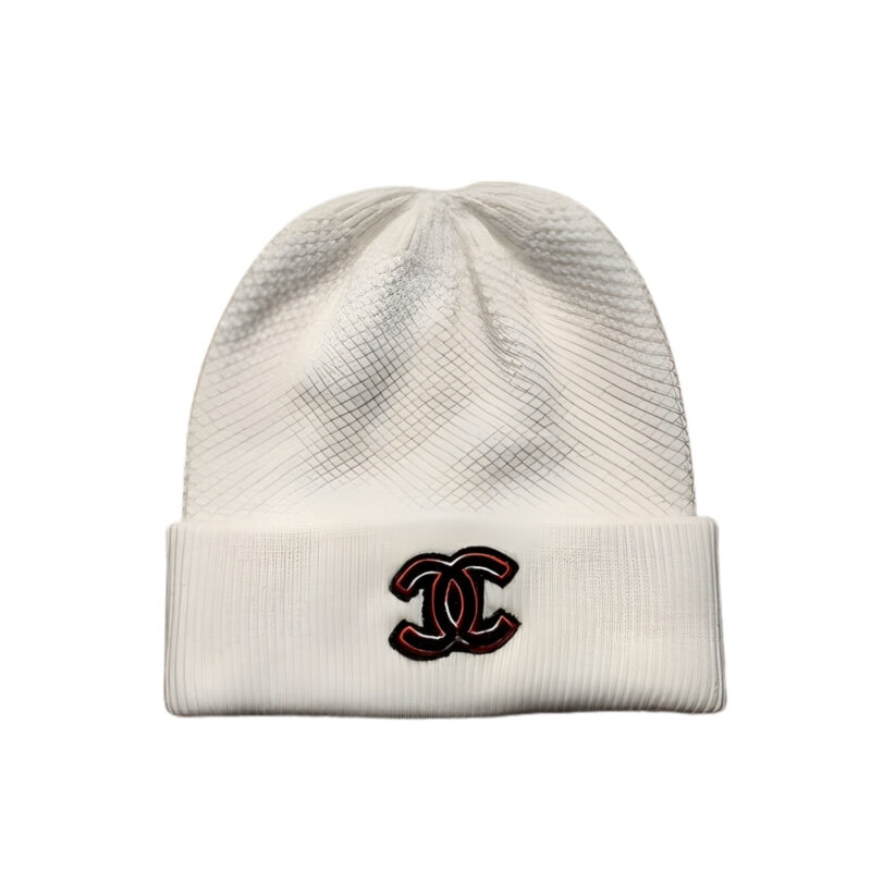 CHANEL CC LOGO CASHMERE BEANIE WHITE