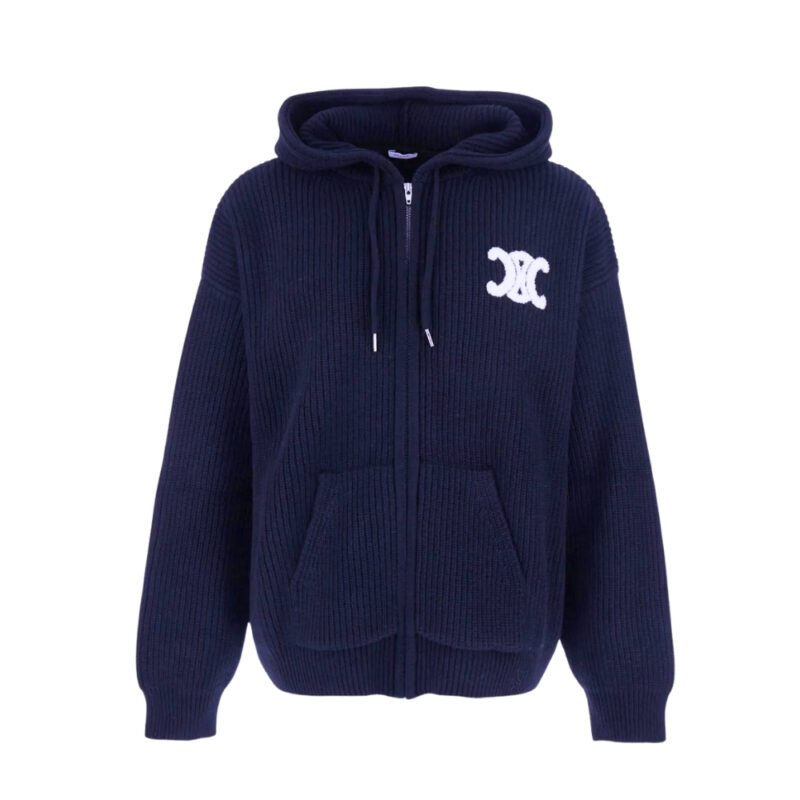 CELINE SWEATSHIRT JACKET WITH MAXI TRIOMPHE LOGO NAVY BLUE