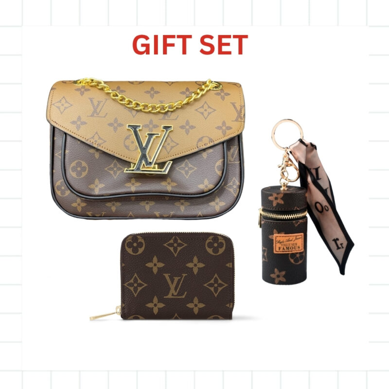 GIFT SET: LOUIS VUITTON PASSY MONOGRAM CANVAS WITH MINI KEYCHAIN & KNOW ZIPPY COIN