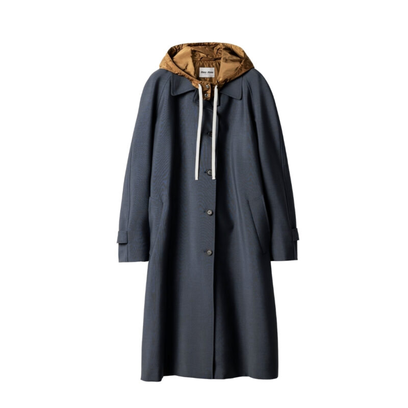 MIU MIU SINGLE BREASTED KID MOHAIR AND TECHNICAL PONGE COAT NAVY MS2101 17HV F045O S OOO